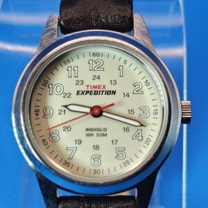 Vintage 2004 Timex Expedition Indiglo 25mm Women's Quartz Field Watch Leather‎